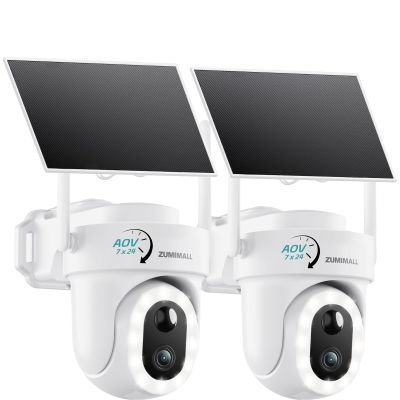ZUMIMALL 9W Solar Security Cameras Wireless Outdoor, AOV 24/7 Recording Cameras for Home Security, 360 View, 2K Color Night Vision, 2-Way Talk, 2.4GHz WiFi, Auto Tracking, SD/Cloud/Alexa/AI (2-Pack)