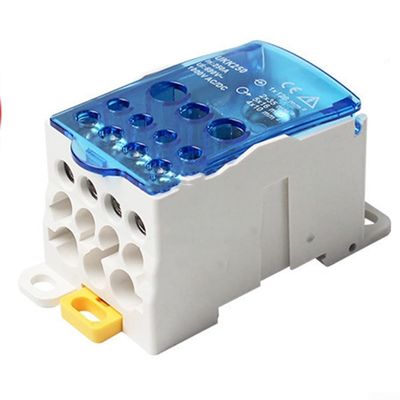 FABULETTA Power Junction Box Distribution Terminal Block Connector 80A-500A DIN Rail Blue Single Pole Splitter Box Terminal Rail(250A)