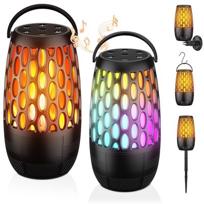 CaoMuKin Outdoor Speakers, Portable Wireless Speaker with Flame Lights, Multi-Sync up to 100 Speakers Auto-Pairing HD Stereo Sound Waterproof, Hook for Patio Yard Porch, Gifts for Men Women