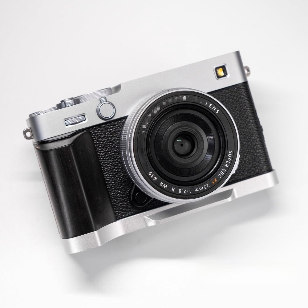 Wood Wooden Aluminum Alloy L Hand Grip Base Plate for Fuji Film XE5 Camera (Ebony + Silver Base (Weight: 64g))