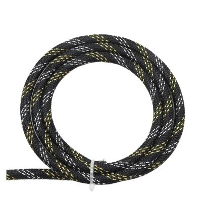 1/2/5/10/20/30/50M 6mm Insulated PET Braid Sleeve Sleeving Expandable High Density Cable Sheath Wrap Protector(Black Gold Silver,6MM_10 Meters)
