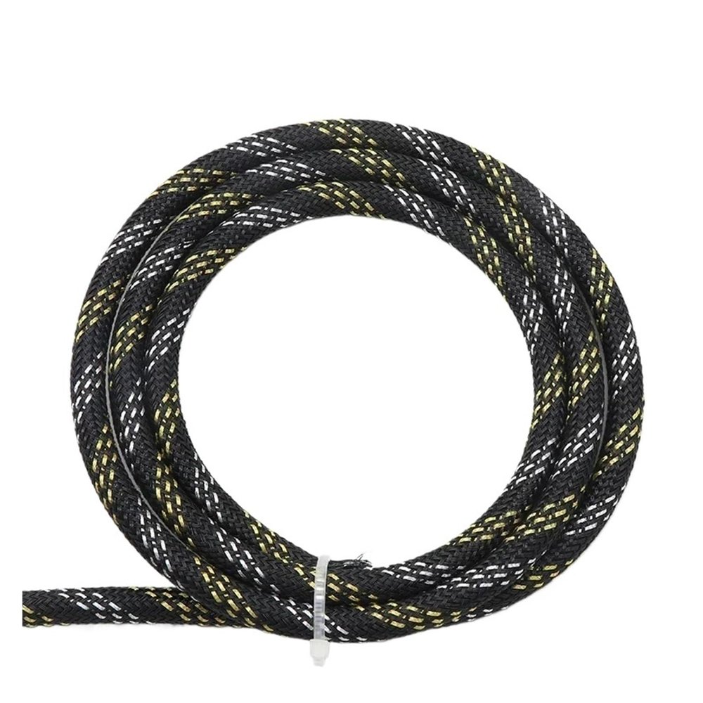 1/2/5/10/20/30/50M 6mm Insulated PET Braid Sleeve Sleeving Expandable High Density Cable Sheath Wrap Protector(Black Gold Silver,6MM_10 Meters)