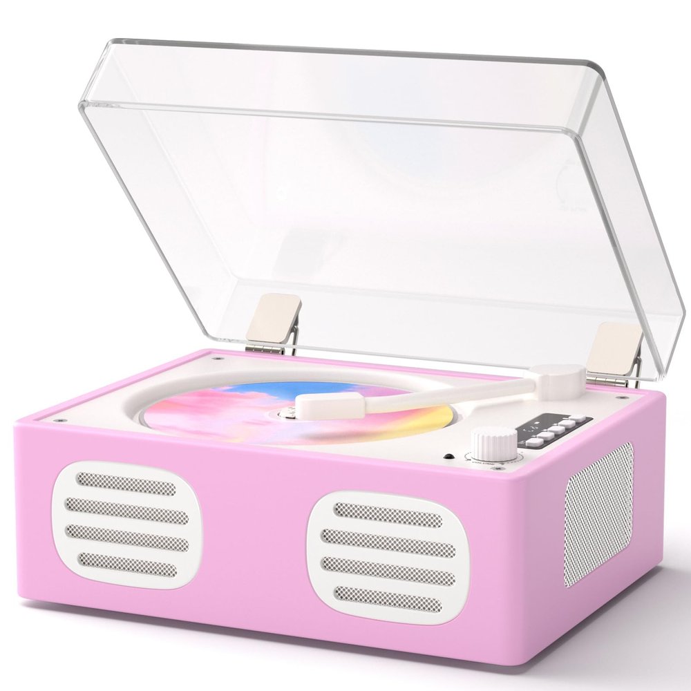 Portable CD Player with Speaker, Retro CD Player with Bluetooth Input and Output, CD Players for Home with Led Display, Headphone Jack, USB & AUX Playback, Built-in HiFi Stereo, Pink