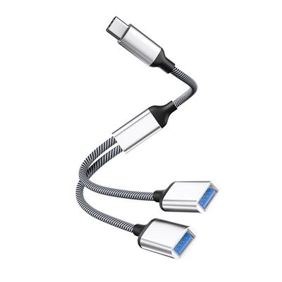 boboyes USB Type-C Y Splitter Cable, Male to Dual Female Adapter Hub for Laptop, Tablet, Gaming Console, 2-in-1 Design (Silver)