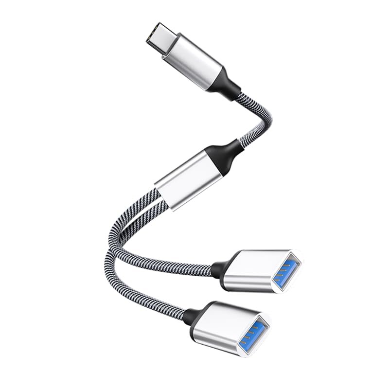 boboyes USB Type-C Y Splitter Cable, Male to Dual Female Adapter Hub for Laptop, Tablet, Gaming Console, 2-in-1 Design (Silver)