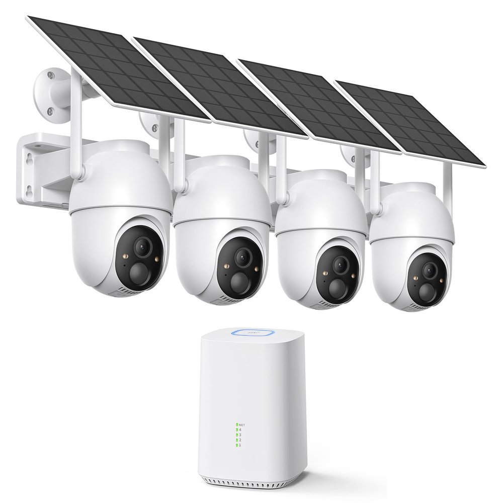 ELYSOO Solar Security Cameras Wireless Outdoor, 64GB Local Storage, 2K/4MP Home Security Camera System, 4-Cam Kit, 2.4G & 5GHz WiFi, PIR Motion Detection, 360 View