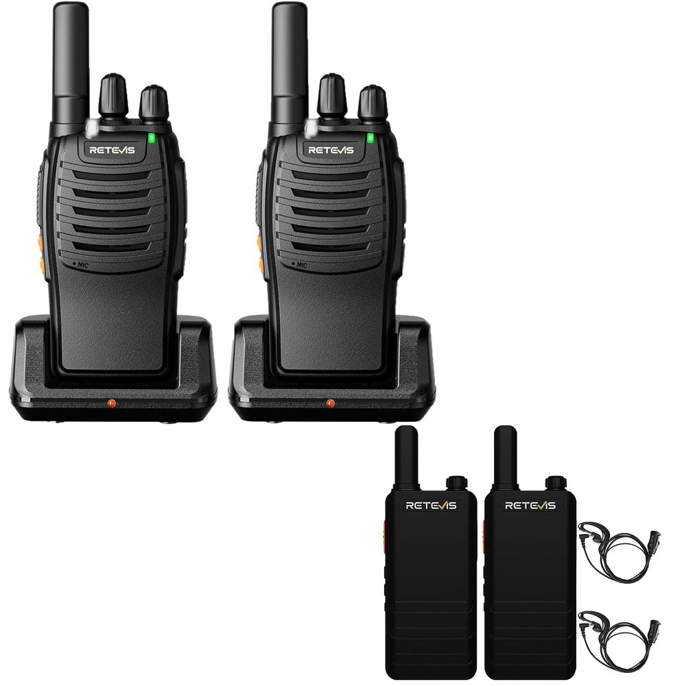Retevis H-777 Walkie Talkies (2Pack) Bundle with RT22P Walkie Talkies Long Range, Rechargeable FRS Two Way Radios with Earpiece for Adults