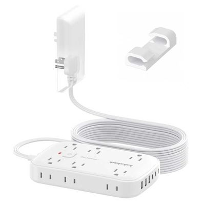 25FT Extension Cord with Outlet Cover & Multi USB, Ultra Thin Plug Concealer with Cord & 12AC Outlet 6 USB (24W/4.8A), Charging Station for Multiple Devices, for Behind Wall Furniture Couch TV