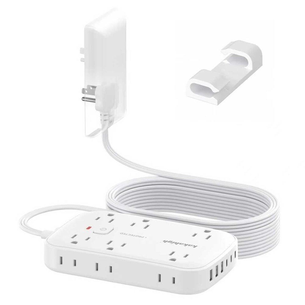 25FT Extension Cord with Outlet Cover & Multi USB, Ultra Thin Plug Concealer with Cord & 12AC Outlet 6 USB (24W/4.8A), Charging Station for Multiple Devices, for Behind Wall Furniture Couch TV