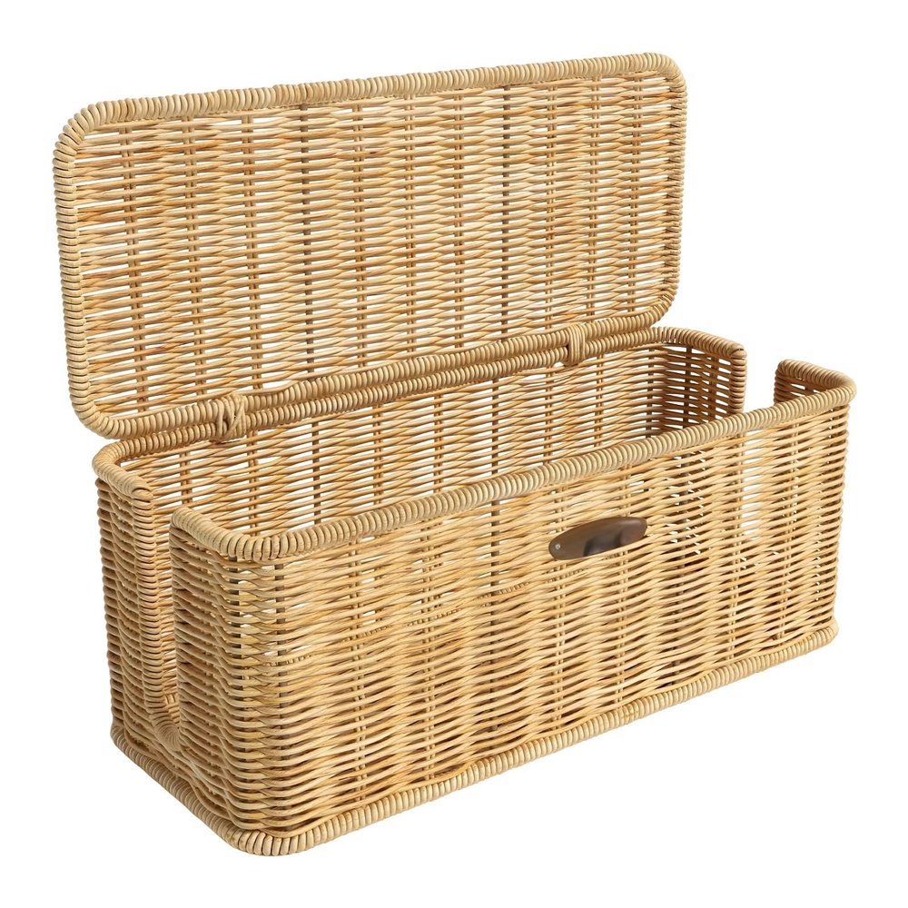 Cord Organizer Basket, Cable Management Box, Desktop Power Strip Storage with Sectioned Interior, Rectangular Weave Design, Basket to Stow Cords, Pp, for Home Office