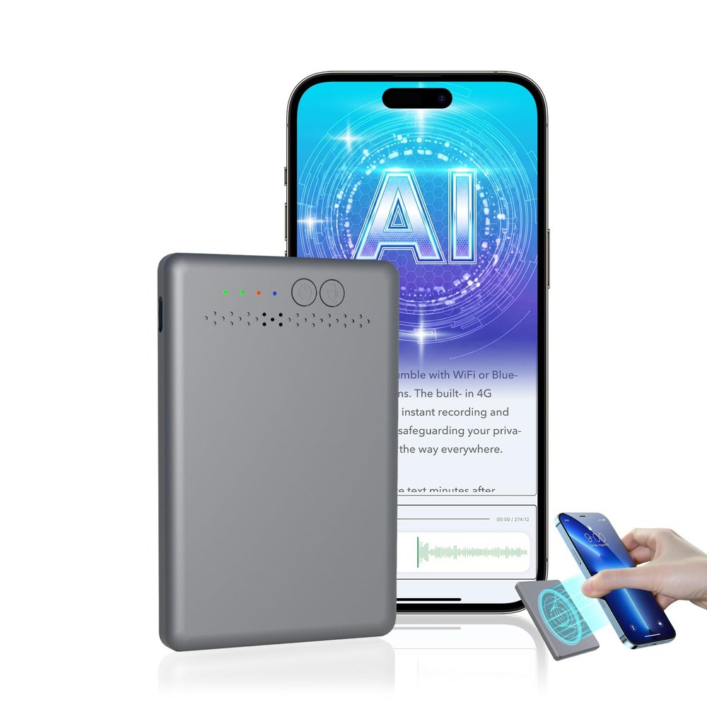 4G AI Voice Recorder - No WiFi/Bluetooth Needed, Transcribe & Summarize with AI Technology, App-Controlled, Supports 88 Languages, Audio Recorder for Lectures, Meetings, Interviews and Calls