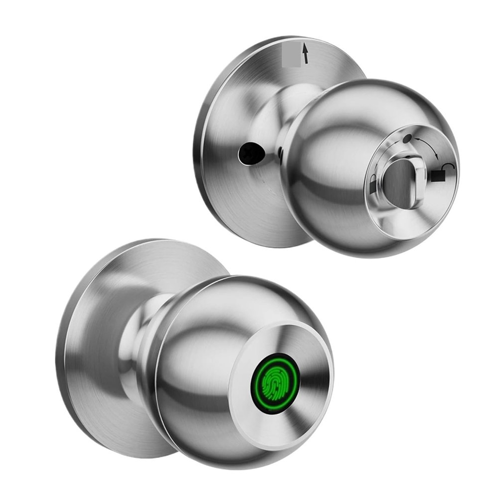 HABCGYUR Smart Door Handle. Smart Lock Biometric Door Lock Recharable Keyless Entry Door Lock with Key Suitable for Bedroom Cloakroom(Silver)