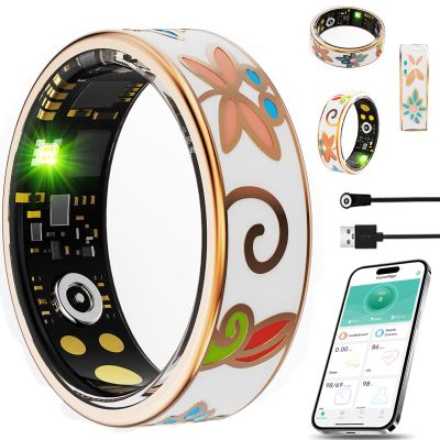 2025 New Oracle Smart Ring for Women Men, Smart Ring with 24/7 Heart Rate Blood Oxygen Blood Pressure Sleep Monitoring Step Counting Ip68 Waterproof No Monthly Fees (Charging Cable, Enamel Gold, #11)