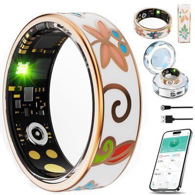 2025 New Oracle Smart Ring for Women Men, Smart Ring with 24/7 Heart Rate Blood Oxygen Blood Pressure Sleep Monitoring Step Counting Ip68 Waterproof No Monthly Fees (Charging Case, Enamel Gold, #9)