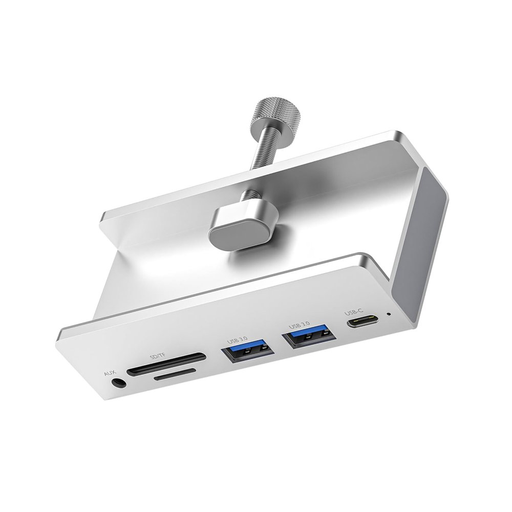 6-Port USB 3.0 Hub 5Gbps Data Transfer Support SD TF Card & 3.5MM Aux Snap-On Design USB Clamp Adapter for Laptop PC