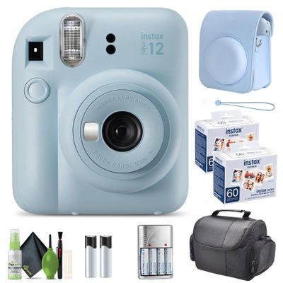 FUJIFILM INSTAX MINI 12 Film Camera Pastel Blue with Fuji Value Pack Instant Film - 60 Photo Sheets with Camera Case and Accessories Ideal Gift for Kids, Teenage Girl & Adults