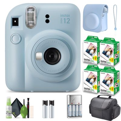 FUJIFILM INSTAX MINI 12 Film Camera Pastel Blue Bundle with Instant Film- 80 Photo Sheets with Camera Case and Accessories Ideal Gift for Kids, Teenage Girl & Adults