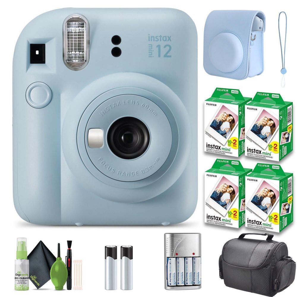 FUJIFILM INSTAX MINI 12 Film Camera Pastel Blue Bundle with Instant Film- 80 Photo Sheets with Camera Case and Accessories Ideal Gift for Kids, Teenage Girl & Adults