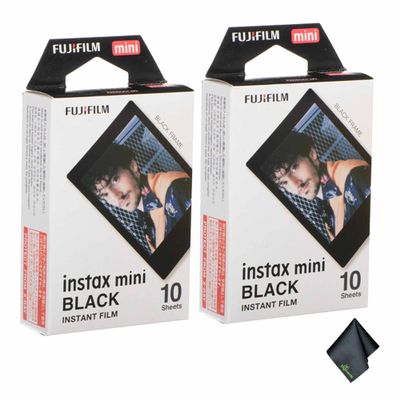 Fujifilm INSTAX MINI Black Instant Film (20 Exposures) Bundle with Microfiber Cleaning Cloth