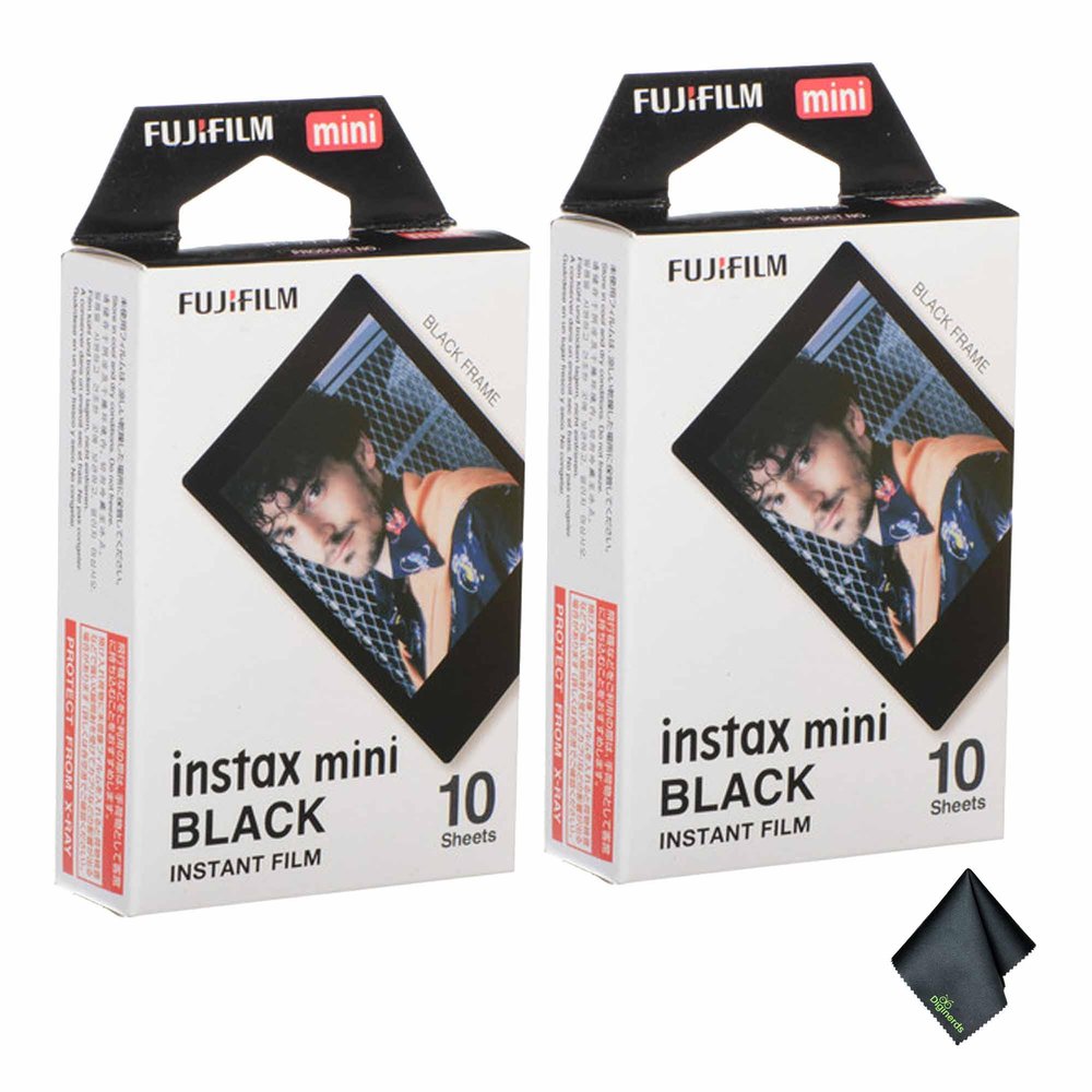 Fujifilm INSTAX MINI Black Instant Film (20 Exposures) Bundle with Microfiber Cleaning Cloth