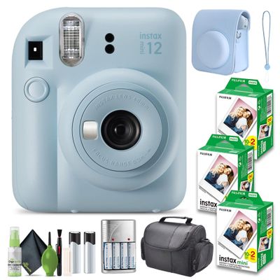 FUJIFILM INSTAX MINI 12 Film Camera Pastel Blue Bundle with Instant Film- 60 Photo Sheets with Camera Case and Accessories Ideal Gift for Kids, Teenage Girl & Adults