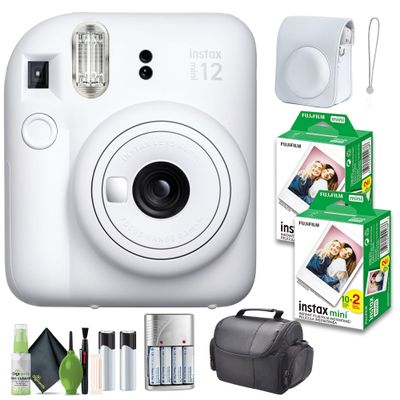 FUJIFILM INSTAX MINI 12 Instant Camera Clay White Bundle with Instant Film 40 Photo Sheets with Camera Case and Accessories Ideal Gift for Kids, Teenage Girl & Adults