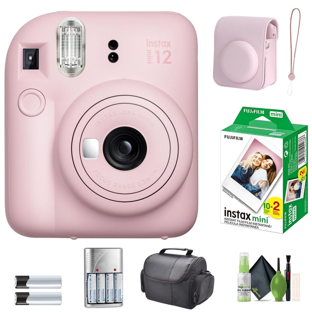 FUJIFILM INSTAX MINI 12 Film Camera Blossom Pink Bundle with Instant Film 20 Photo Sheets with Camera Case and Accessories Ideal Gift for Kids, Teenage Girl & Adults