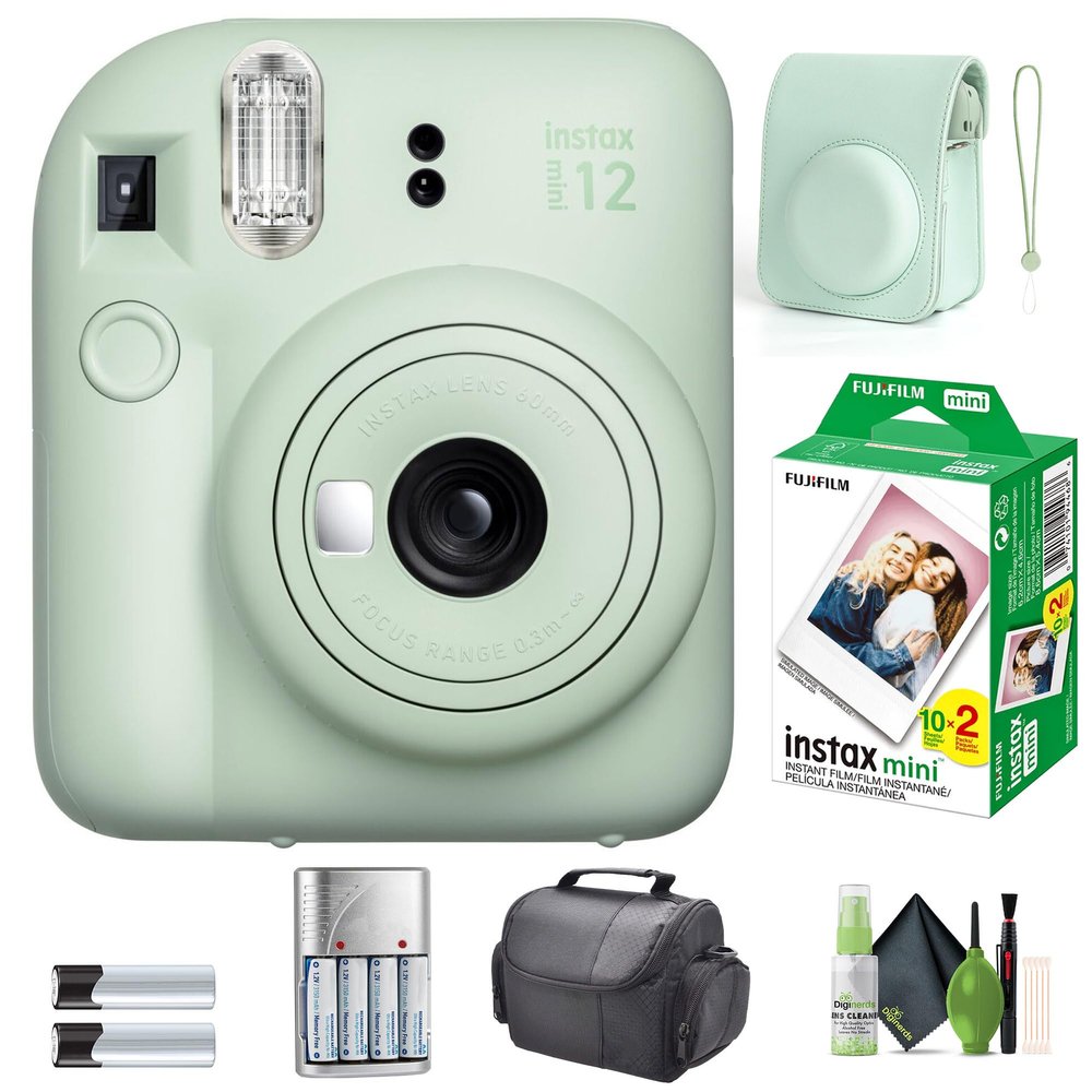 FUJIFILM INSTAX MINI 12 Film Camera Mint Green Bundle with Instant Film- 20 Photo Sheets with Camera Case and Accessories Ideal Gift for Kids, Teenage Girl & Adults