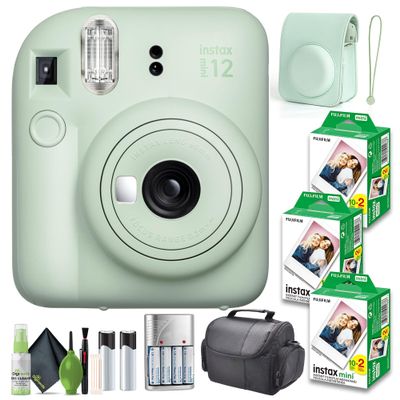 FUJIFILM INSTAX MINI 12 Film Camera Mint Green Bundle with Instant Film- 60 Photo Sheets with Camera Case and Accessories Ideal Gift for Kids, Teenage Girl & Adults
