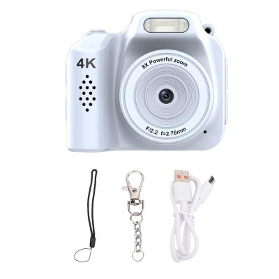 Bewinner 4K Small Digital Camera, HD 64MP Compact Digital Camera with Fill Light & 19 Types Retro Filters, Travel Cameras for for Kids Teens Adult Beginner Students Photography (White)