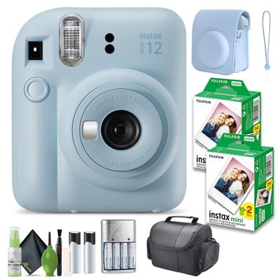 FUJIFILM INSTAX MINI 12 Film Camera Pastel Blue Bundle with Instant Film- 40 Photo Sheets with Camera Case and Accessories Ideal Gift for Kids, Teenage Girl & Adults