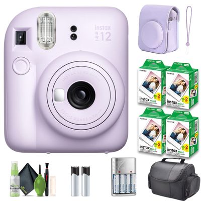 FUJIFILM INSTAX MINI 12 Film Camera Lilac Purple Bundle with Instant Film 80 Photo Sheets with Camera Case and Accessories Ideal Gift for Kids, Teenage Girl & Adults