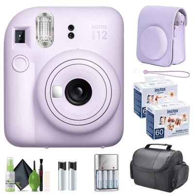 FUJIFILM INSTAX MINI 12 Film Camera Lilac Purple with Fuji Value Pack Instant Film - 60 Photo Sheets with Camera Case and Accessories Ideal Gift for Kids, Teenage Girl & Adults