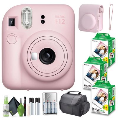 FUJIFILM INSTAX MINI 12 Film Camera Blossom Pink Bundle with Instant Film 60 Photo Sheets with Camera Case and Accessories Ideal Gift for Kids, Teenage Girl & Adults