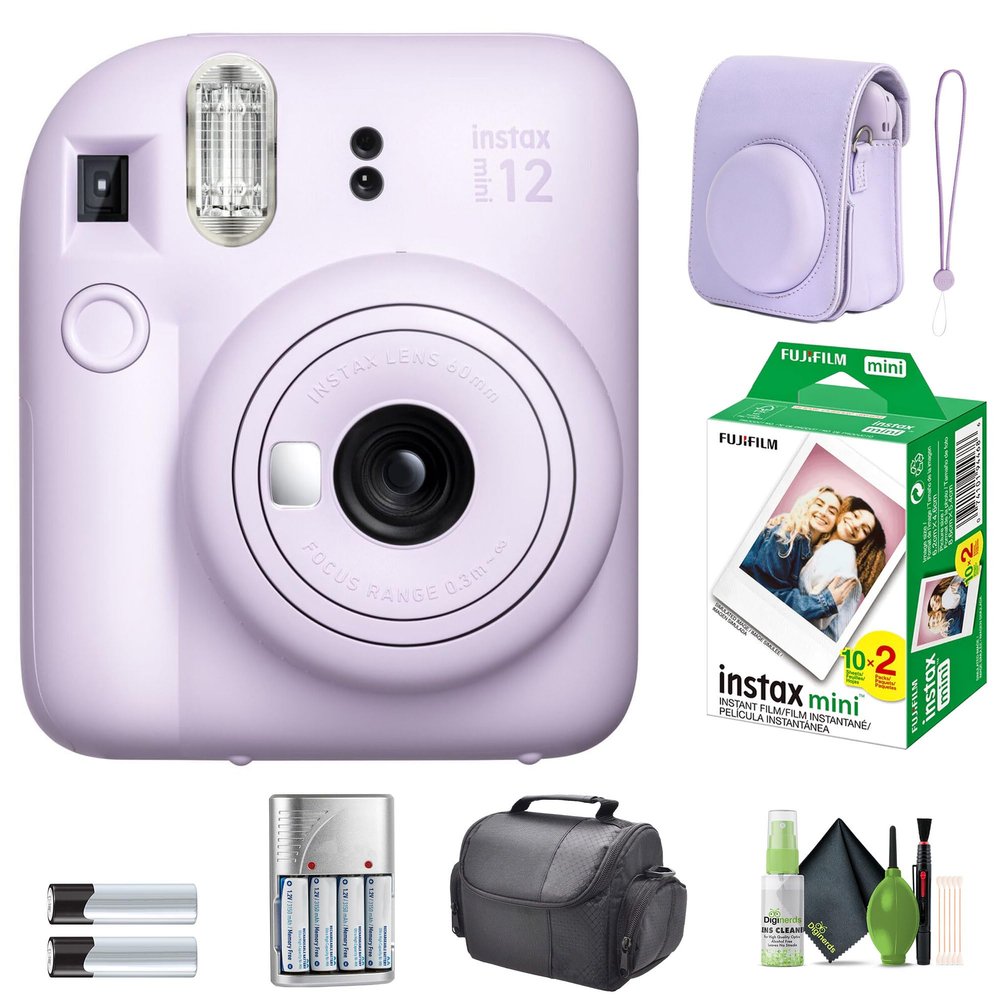 FUJIFILM INSTAX MINI 12 Film Camera Lilac Purple Bundle with Instant Film 20 Photo Sheets with Camera Case and Accessories Ideal Gift for Kids, Teenage Girl & Adults