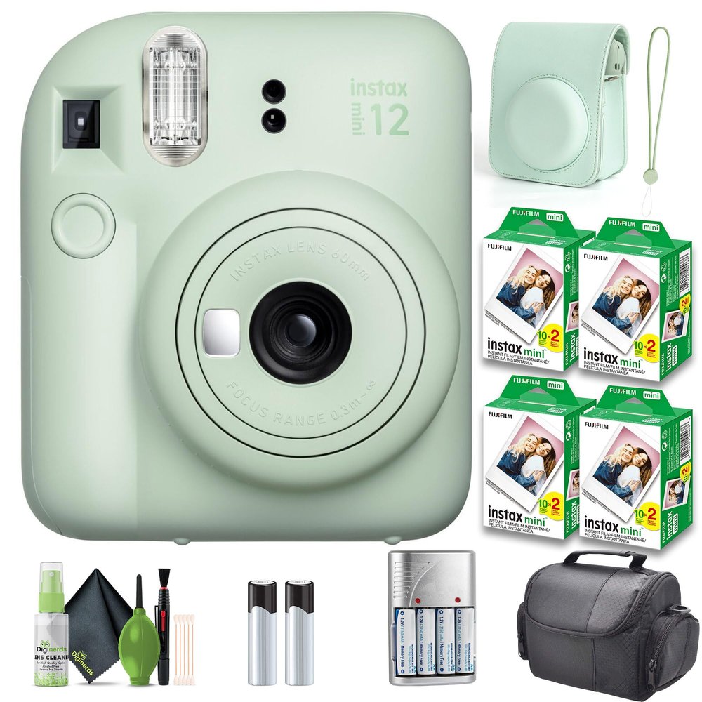 FUJIFILM INSTAX MINI 12 Film Camera Mint Green Bundle with Instant Film- 80 Photo Sheets with Camera Case and Accessories Ideal Gift for Kids, Teenage Girl & Adults