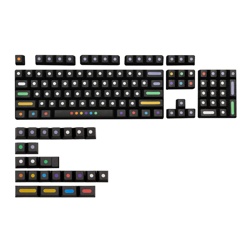 128-Key Color Round Dot Keycaps with Original Factory Height Cherry-Profile PBT -Cap for MX Switch Mechanical Keypad Cherry-Profile PBT -Cap Kit Five-Sided Dye-Sublimation Keycap