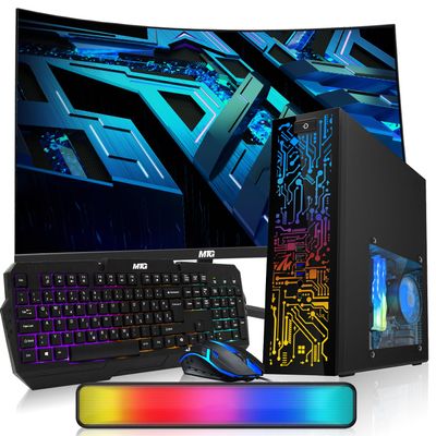 Hp Desktop Computer PC  Intel Core i5, 32GB ARGB RAM, 1TB SSD, 27 Inch Curved Monitor, RGB Keyboard with AI Copilot Key and Mouse, RGB Soundbar, Windows 11(Renewed)