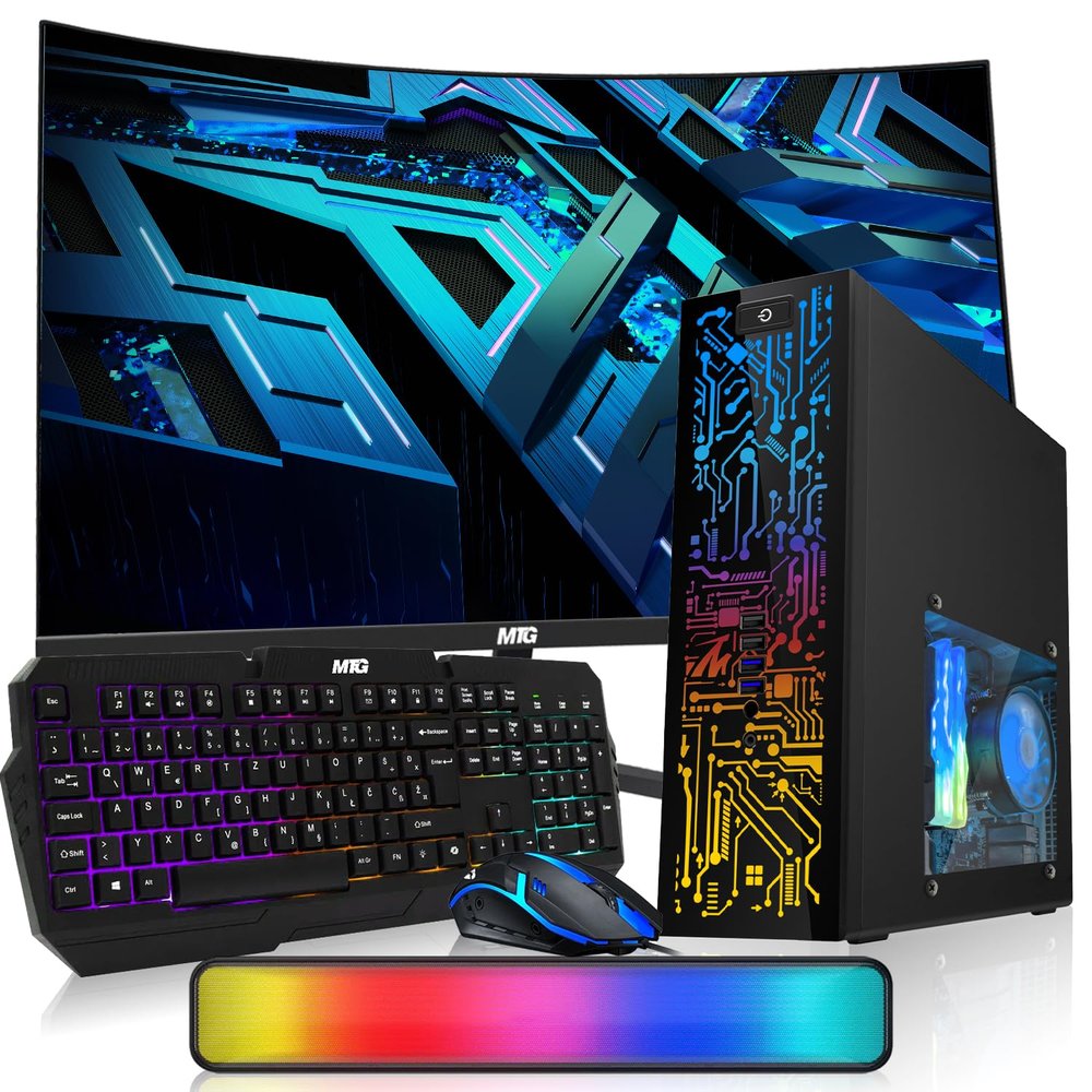 Hp Desktop Computer PC  Intel Core i5, 32GB ARGB RAM, 1TB SSD, 27 Inch Curved Monitor, RGB Keyboard with AI Copilot Key and Mouse, RGB Soundbar, Windows 11(Renewed)