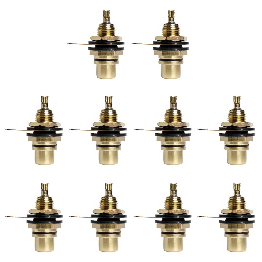10 Pcs Brass Gold Plated RCA Plug & Jack Set - Premium Audio Signal Connectors for Preamp, DIY, Home Theater (Black x10Pcs)