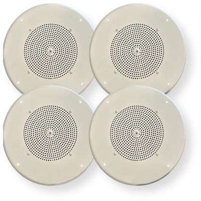S86T725PG8WVK Pack of 4 Off White Grille 8 Inch Ceiling Speakers, Transformer Included, Volume Control Knob