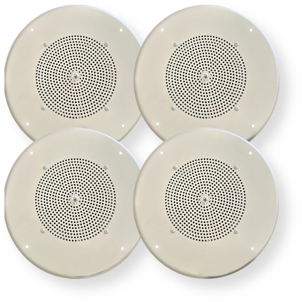 S86T725PG8WVK Pack of 4 Off White Grille 8 Inch Ceiling Speakers, Transformer Included, Volume Control Knob