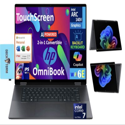 HP OmniBook X Flip AI Powered 2-in-1 (NextGen Envy x360) 16.0" Touch IPS WUXGA (Intel Ultra 7-258V, 32GB LPDDR5X, 2TB SSD, Backlit KB, Thunderbolt 4, WiFi 6E, Win11P) w/MS 365 Personal, DKZ Hub