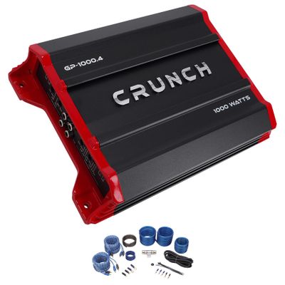 Audiosavings Car Audio Bundle with Crunch GP-1000.4 1000W 4-Channel Amplifier Class A/B, Built-in Crossover, Rockville RWK82 8 Gauge 4-Channel Wiring Kit with (2) RCA Cables (2 Items)