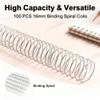Binding Spiral Coil 16mm Diameter 48 4:1 Pitch 140 Sheet Capacity Silver, 100 Pack - High Capacity, 360 Degree Page Flip, Ideal for Office and School (Type 2) view 2