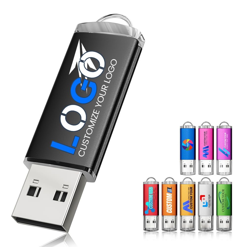 16GB 100Pcs Custom Personalized USB 2.0 Flash Drive, Bulk Customize Promotional Thumb Drives with LED Indicator for School/Company Events
