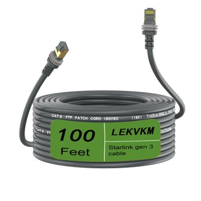 LEKVKM Starlink Gen 3 Cable 100 ft, Waterproof Replacement Cable for Starlink Rectangular Satellite Perfect for Most Residential Setups
