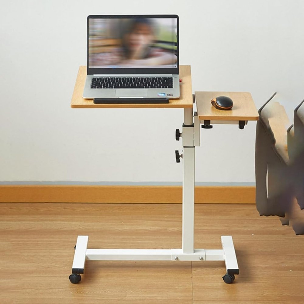 uhyOHF Portable Laptop Desk with Mouse Pad Rolling Computer Stand with Adjustable Height and Ergonomic Mobile Bedside Desk (Maple