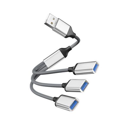 3-Port USB Splitter Hub Power Adapter for Computer Tower, Flash Drive, Keyboard (Silver)