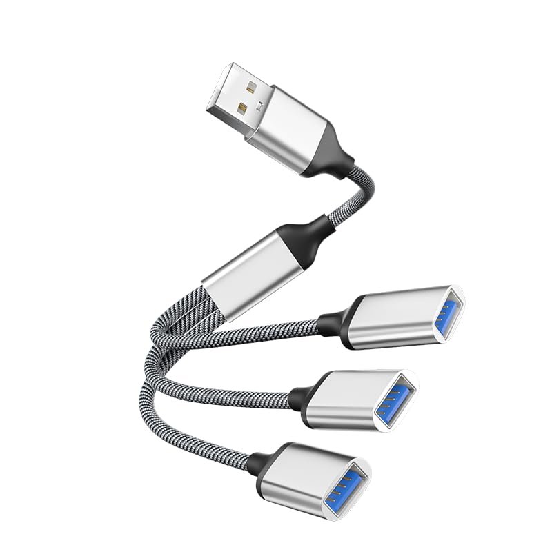 3-Port USB Splitter Hub Power Adapter for Computer Tower, Flash Drive, Keyboard (Silver)